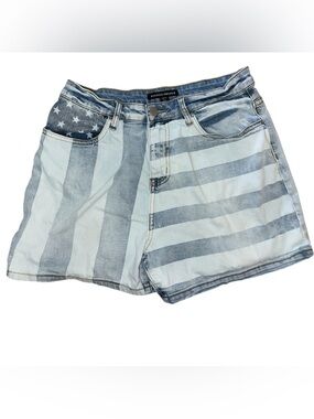Boston Proper Light Blue & White American Flag Denim Shorts